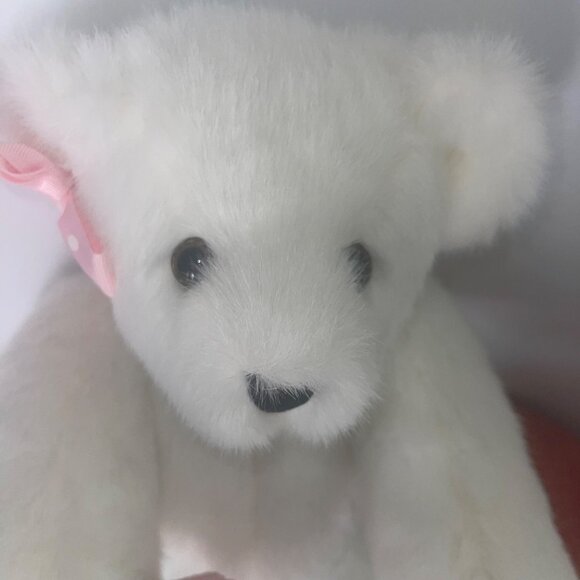 Vermont Teddy Bear Company Plush 16  Jointed Bear White Bow - Picture 3 of 15
